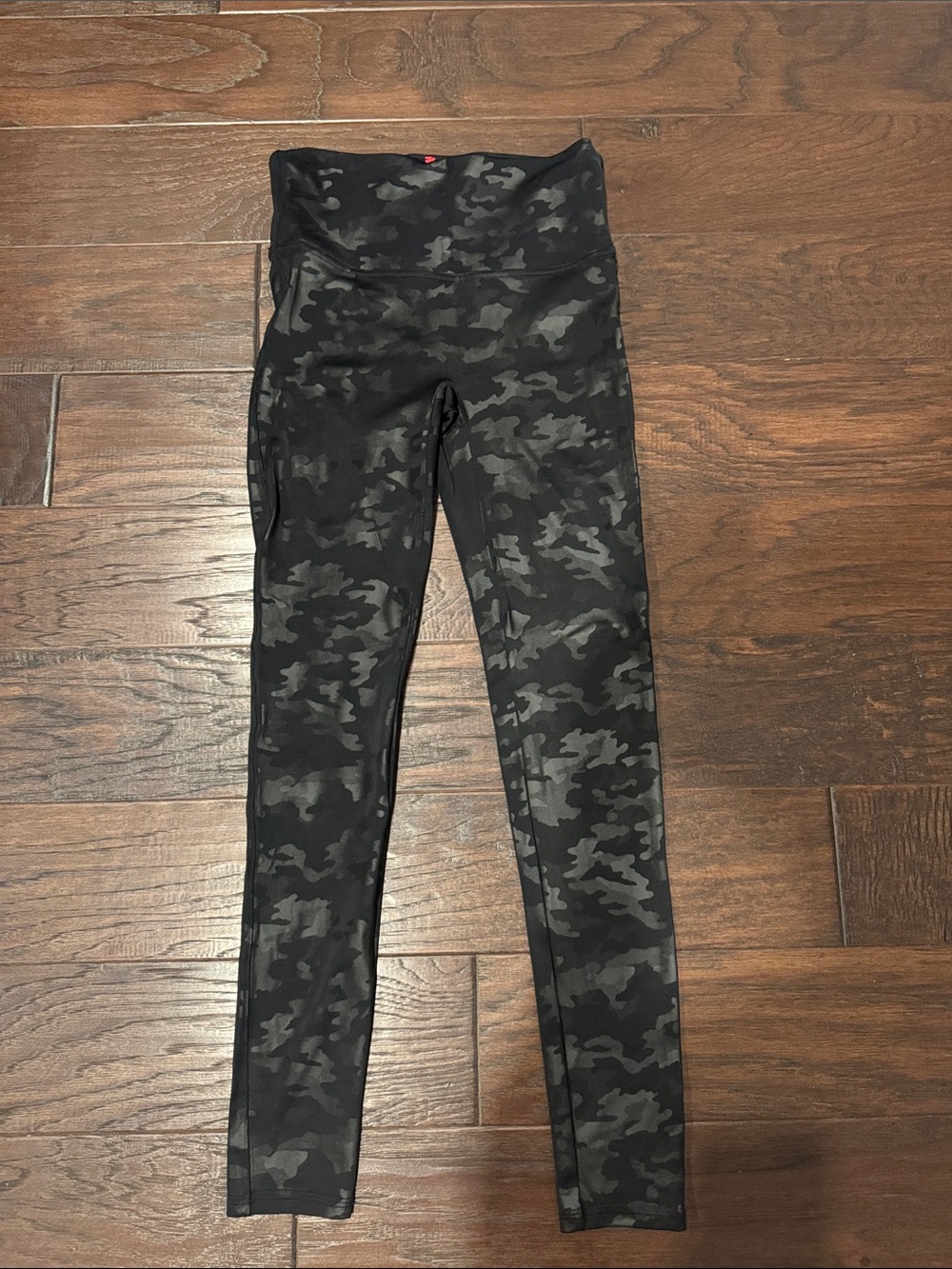 SPANX Faux Leather  Black Camo High-Rise Performance Leggings